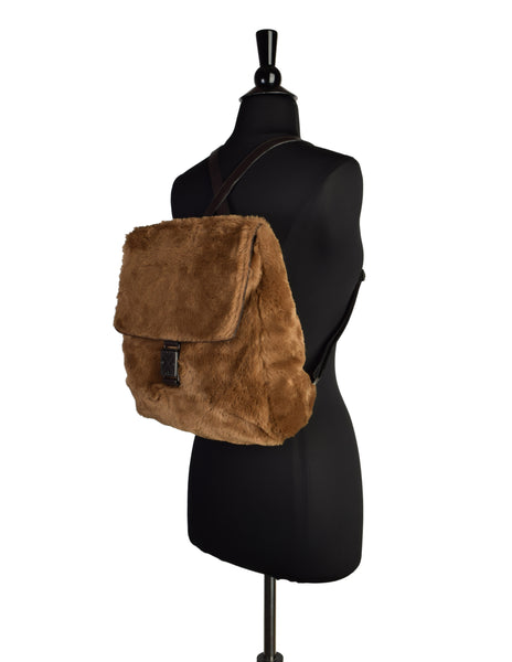 Bottega Veneta Vintage Brown Faux Fur Leather Backpack