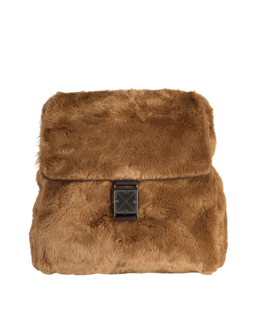 Bottega Veneta Vintage 1990s Brown Faux Fur Leather Backpack  display picture 3