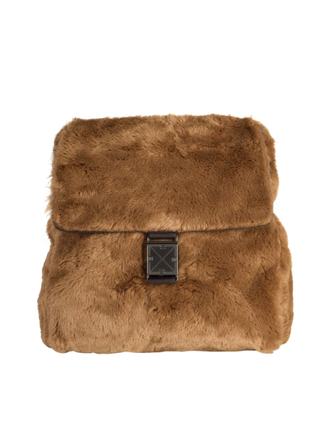 Bottega Veneta Vintage 1990s Brown Faux Fur Leather Backpack