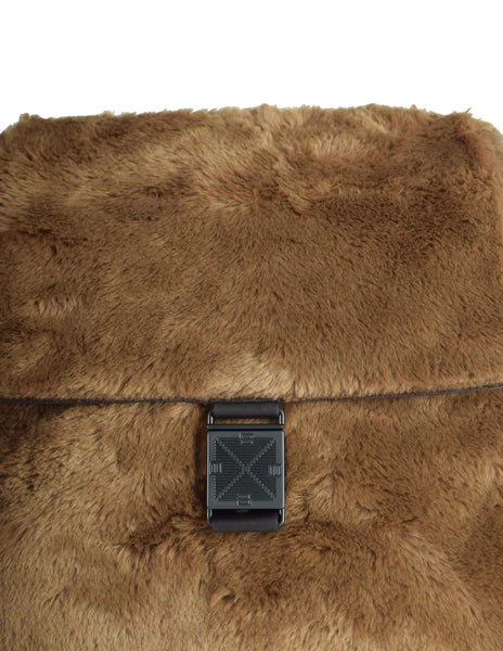 Bottega Veneta Vintage Brown Faux Fur Leather Backpack