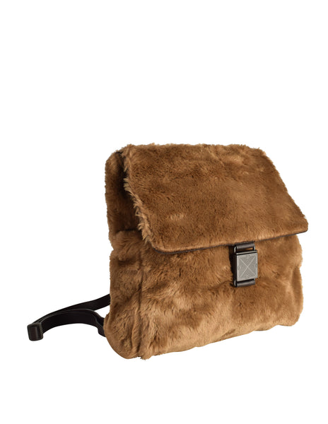 Bottega Veneta Vintage Brown Faux Fur Leather Backpack