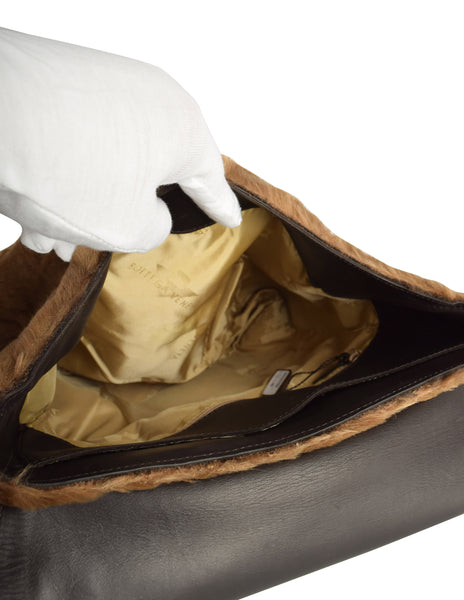 Bottega Veneta Vintage Brown Faux Fur Leather Backpack
