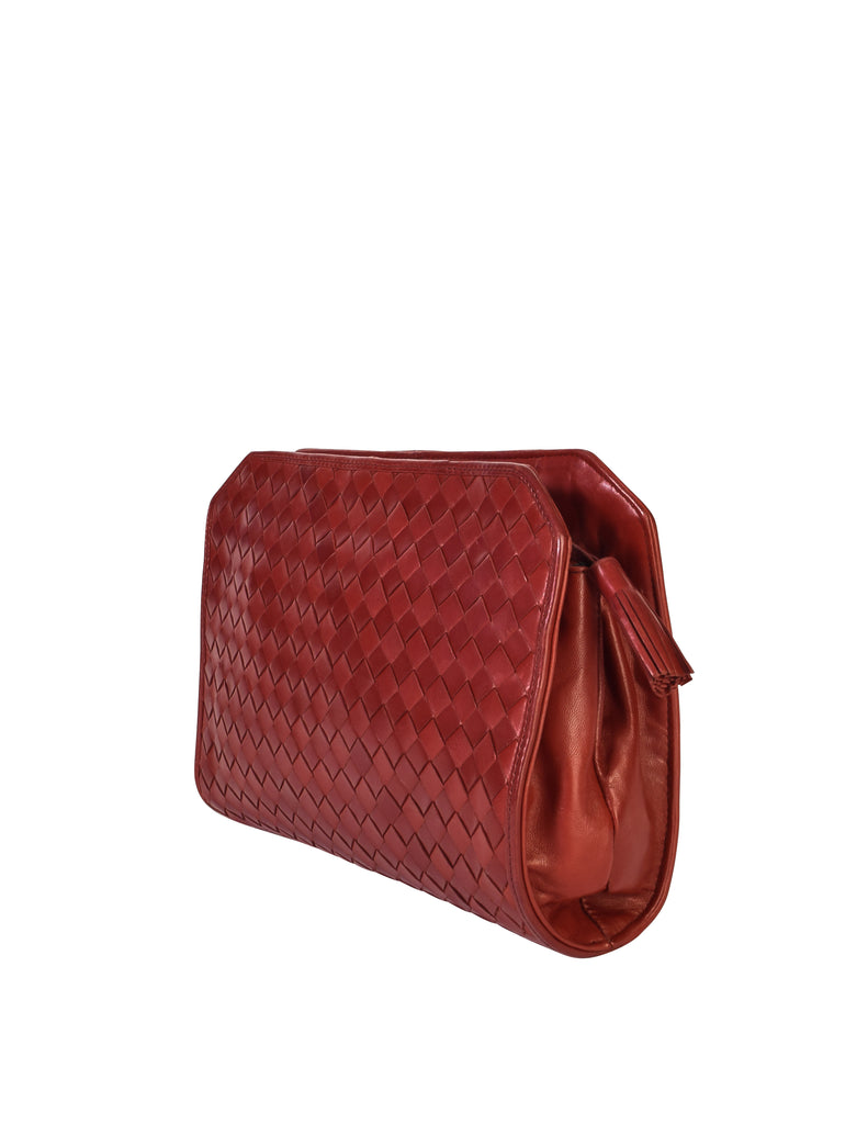 Bottega Veneta Vintage Burgundy Woven Intrecciato Leather Clutch Bag –  Amarcord Vintage Fashion