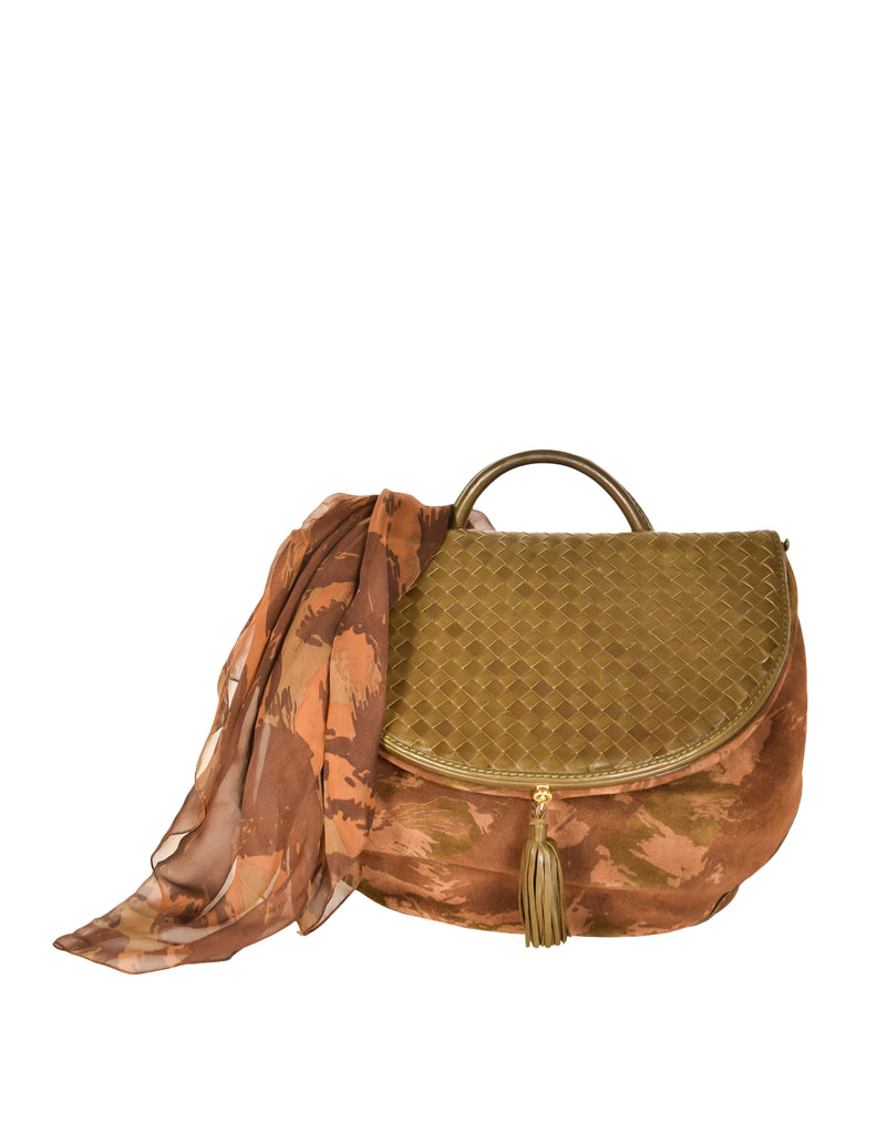 Bottega Veneta Vintage Green and Brown Intrecciato Woven Leather