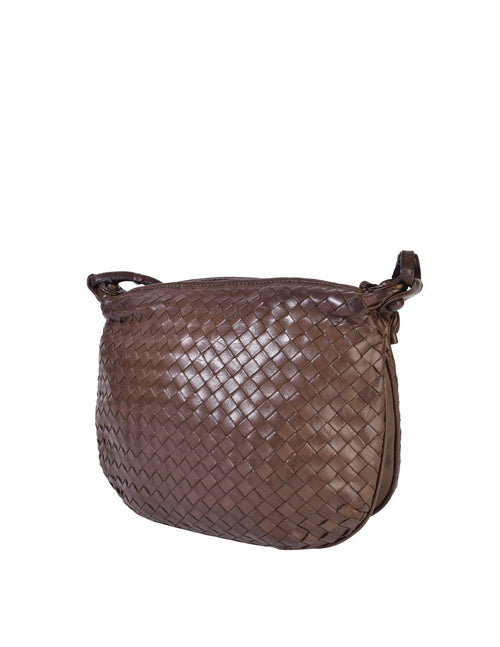 Bottega Veneta ブラウンレザーショルダーバッグ Bottega Veneta Vintage Chocolate Brown Intrecciato Woven Leather