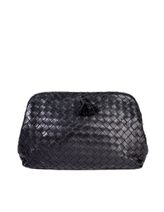 Bottega Veneta Vintage Black Intrecciato Woven Leather Kisslock Clutch Bag
