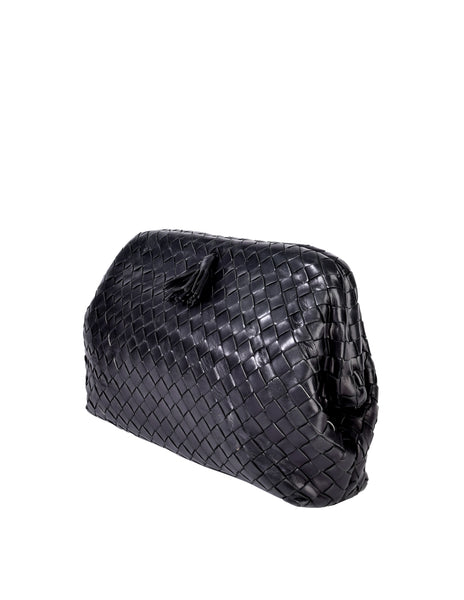 Bottega Veneta Vintage Black Intrecciato Woven Leather Kisslock Clutch Bag