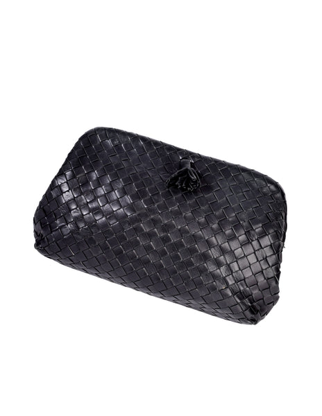 Bottega Veneta Vintage Black Intrecciato Woven Leather Kisslock Clutch Bag