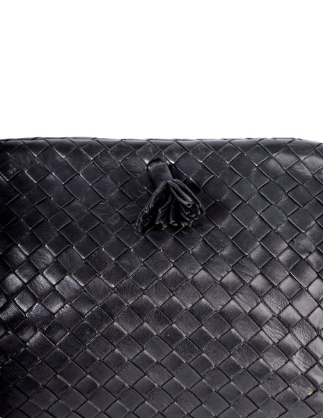 Bottega Veneta Vintage Black Intrecciato Woven Leather Kisslock Clutch Bag