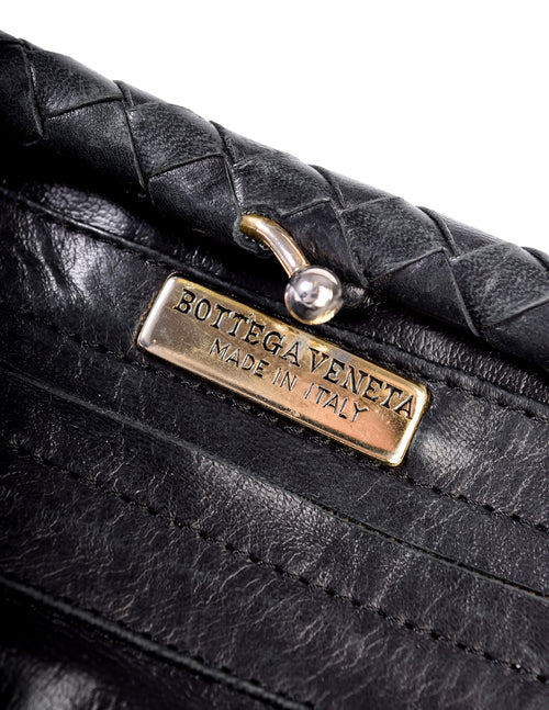 Bottega Veneta Vintage Black Intrecciato Woven Leather Kisslock