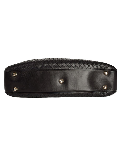 Bottega Veneta Vintage Massive Intrecciato Woven Black Leather Shoulder Bag