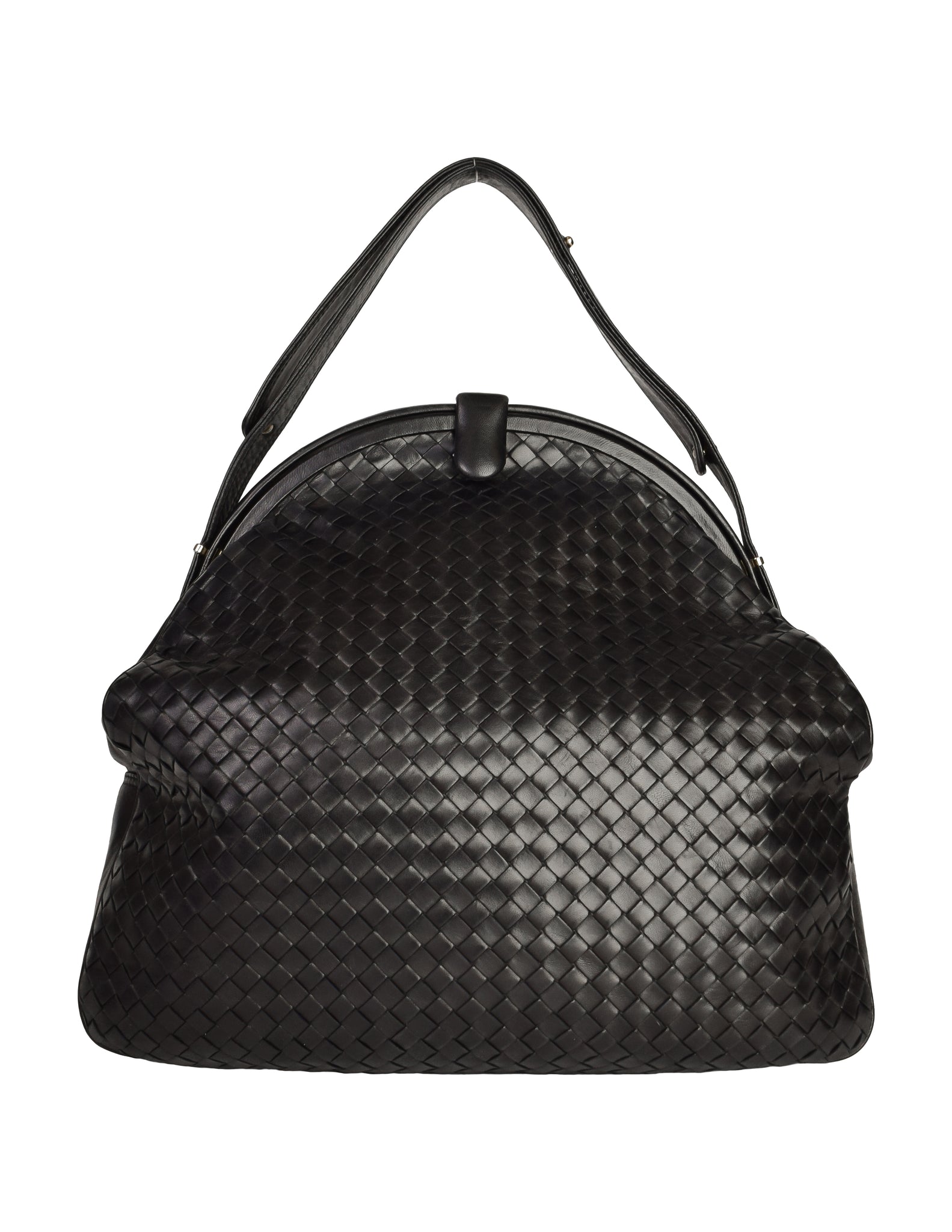 Bottega Veneta Vintage Massive Intrecciato Woven Black Leather Shoulder Bag