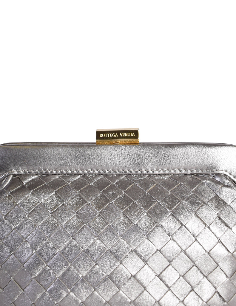 Bottega Veneta Silver Knot Intrecciato-leather clutch bag