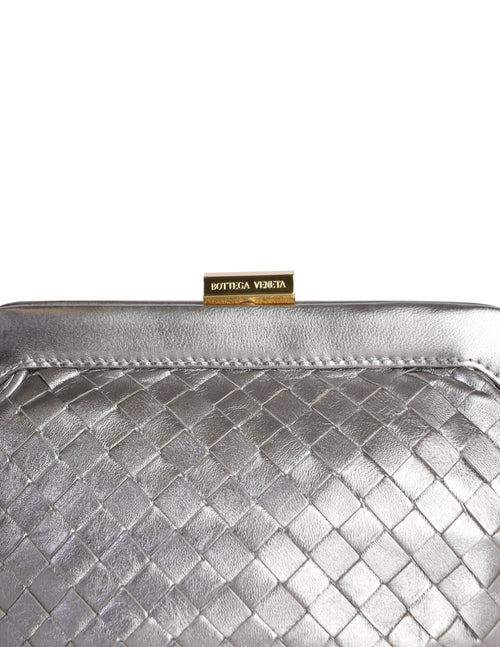 Bottega Veneta Vintage Intrecciato Woven Metallic Silver Leather Clutc –  Amarcord Vintage Fashion
