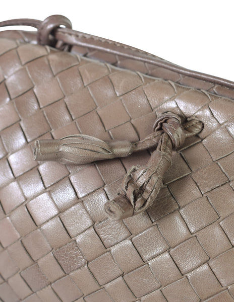 Bottega Veneta Vintage Mushroom Brown Intrecciato Woven Leather Shoulder Bag