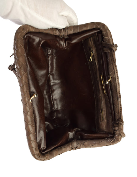 Bottega Veneta Vintage Mushroom Brown Intrecciato Woven Leather Shoulder Bag