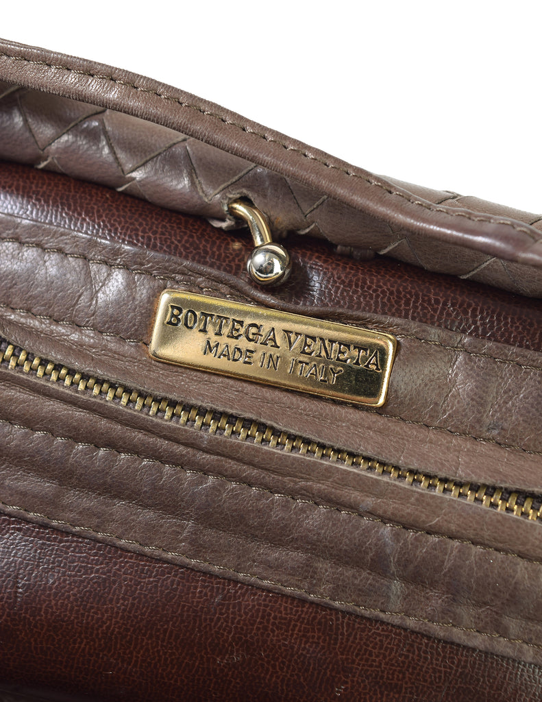 Vintage Bottega Veneta Intrecciato Leather Shoulder Bag / 