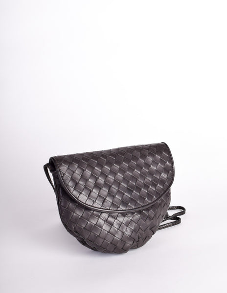 Bottega Veneta Vintage Intrecciato Black Woven Leather Crossbody Bag