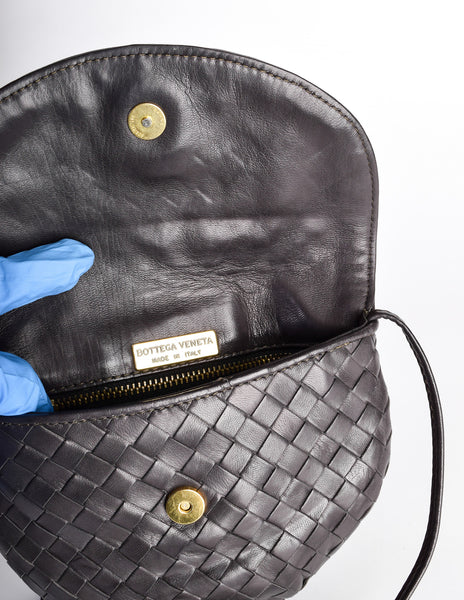 Bottega Veneta Vintage Intrecciato Black Woven Leather Crossbody Bag