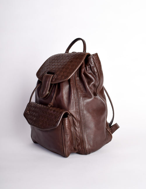bottega leather backpack Bottega Veneta Vintage Intrecciato Brown Woven Leather Backpack – Amarcord Vintage Fashion