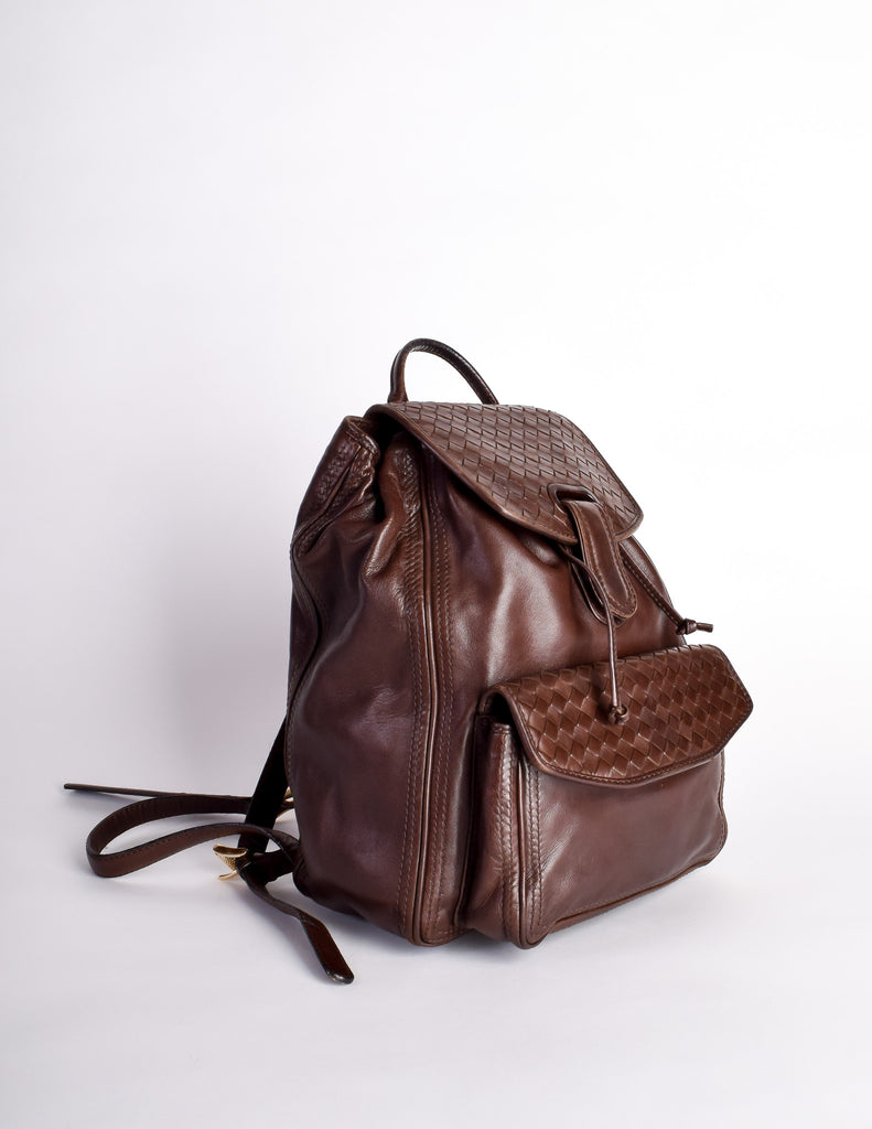 bottega veneta leather backpack Bottega Veneta Vintage Intrecciato Brown Woven Leather Backpack – Amarcord Vintage Fashion