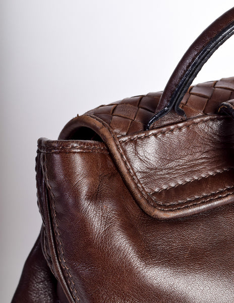 Bottega Veneta Vintage Intrecciato Brown Woven Leather Backpack