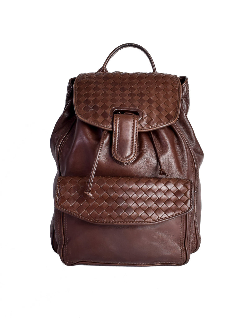bottega veneta intrecciato brown leather bag backpack Bottega Veneta Vintage Intrecciato Brown Woven Leather Backpack – Amarcord Vintage Fashion