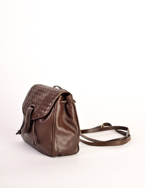 bottega veneta intrecciato brown leather bag backpack Bottega Veneta Vintage Intrecciato Brown Woven Leather Mini Backpack – Amarcord Vintage Fashion