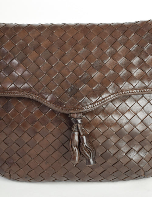 バッグ Bottega Veneta Intrecciato Handbag Brown Bottega Veneta Vintage Intrecciato Brown Woven Leather Crossbody