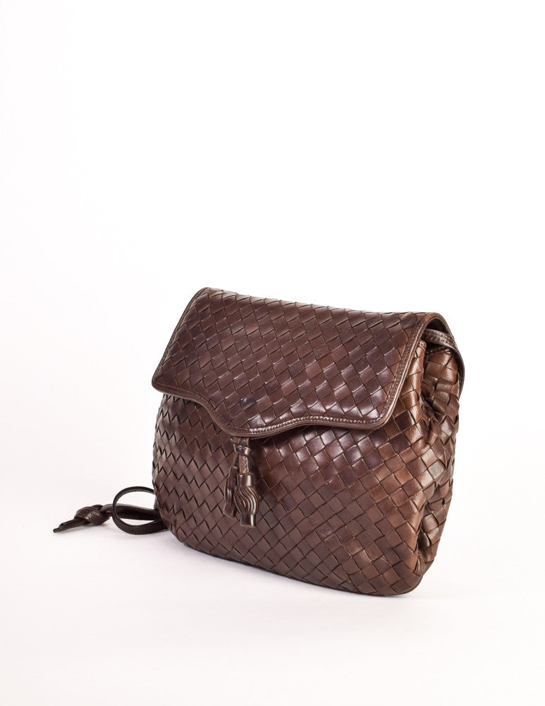 Bottega Vintage Intrecciato Brown Woven Leather Crossbody Bag