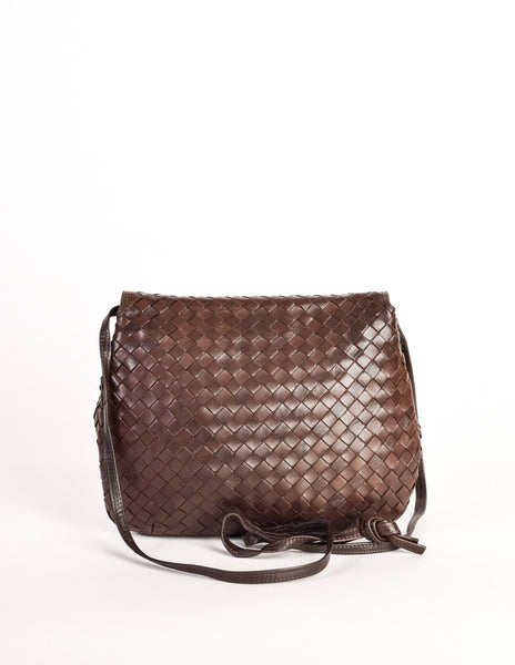 Bottega Veneta Vintage Intrecciato Brown Woven Leather Crossbody Bag