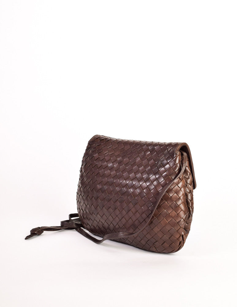 Bottega Veneta Vintage Intrecciato Brown Woven Leather Crossbody