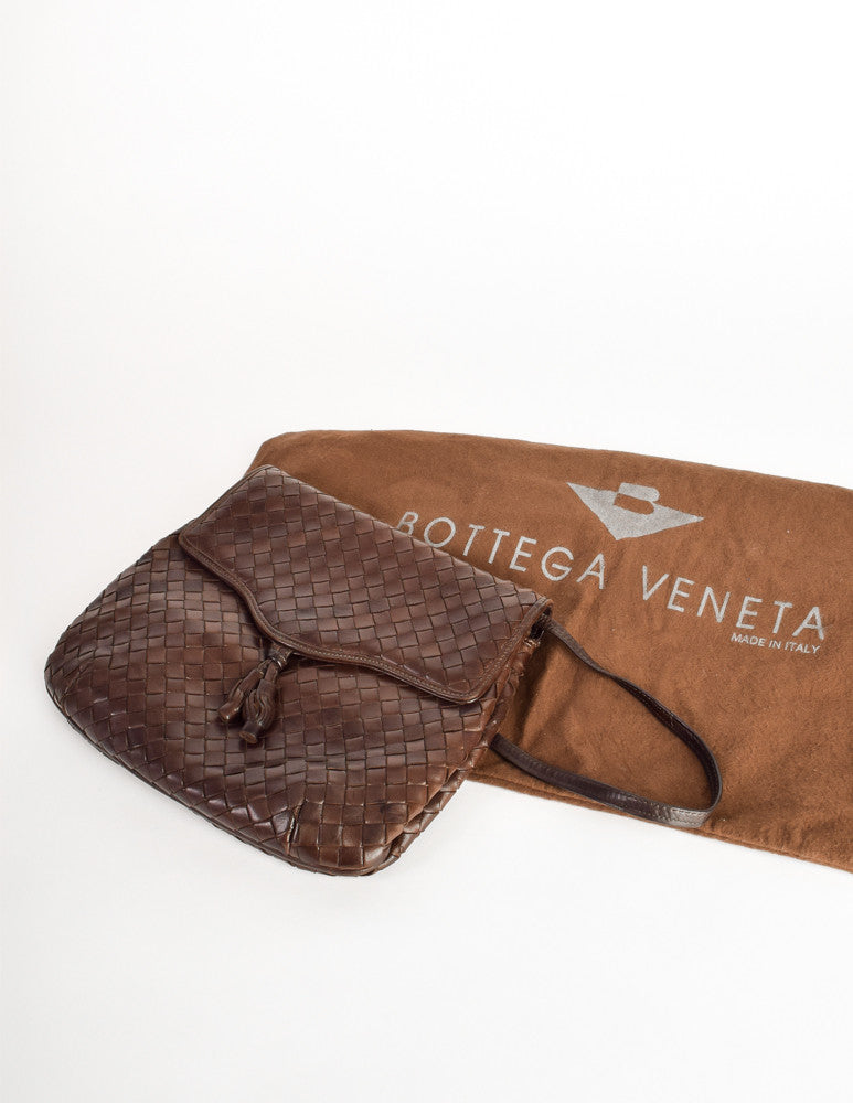 Bottega Veneta Vintage Woven Fold-Over Shoulder Bag Burgundy