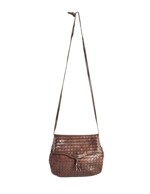 Bottega Veneta Dark Brown Intrecciato Leather Drawstring Flap Crossbody Bag  at 1stDibs