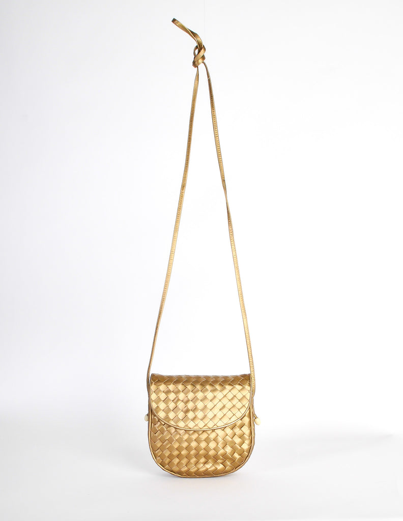 Bottega Veneta Vintage Intrecciato Gold Woven Leather Crossbody