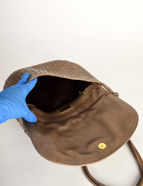 Bottega Veneta Vintage Intrecciato Mushroom Brown Woven Leather Shoulder Bag - Amarcord Vintage Fashion
 - 9