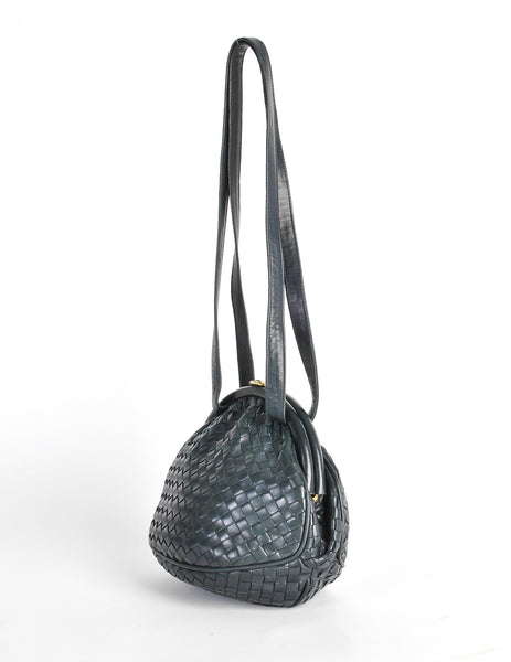 Bottega Veneta Vintage Intrecciato Navy Blue Woven Leather Bag - Amarcord Vintage Fashion
 - 2