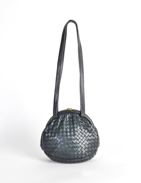 Bottega Veneta Vintage Intrecciato Navy Blue Woven Leather Bag - Amarcord Vintage Fashion
 - 3