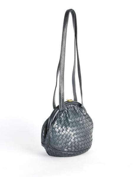 Bottega Veneta Vintage Intrecciato Navy Blue Woven Leather Bag - Amarcord Vintage Fashion
 - 4