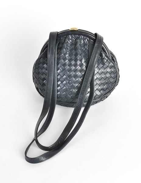 Bottega Veneta Vintage Intrecciato Navy Blue Woven Leather Bag - Amarcord Vintage Fashion
 - 5