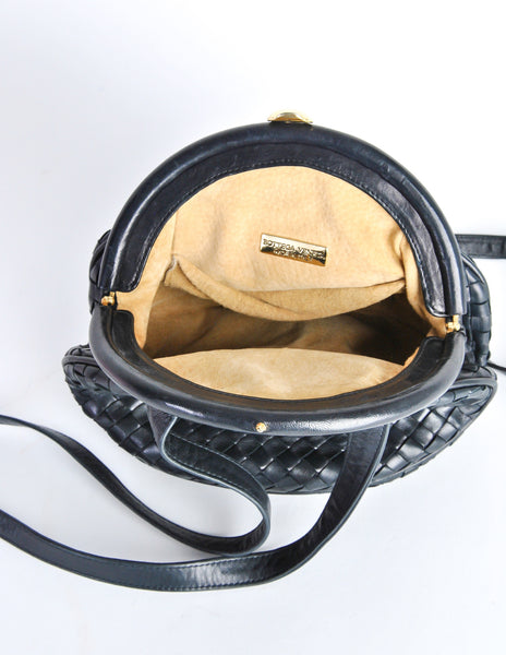Bottega Veneta Vintage Intrecciato Navy Blue Woven Leather Bag - Amarcord Vintage Fashion
 - 7