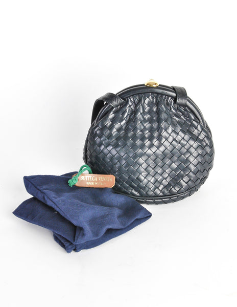 Bottega Veneta Vintage Intrecciato Navy Blue Woven Leather Bag - Amarcord Vintage Fashion
 - 6
