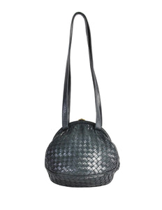 Bottega Veneta Vintage Intrecciato Navy Blue Woven Leather Bag - Amarcord Vintage Fashion
 - 1