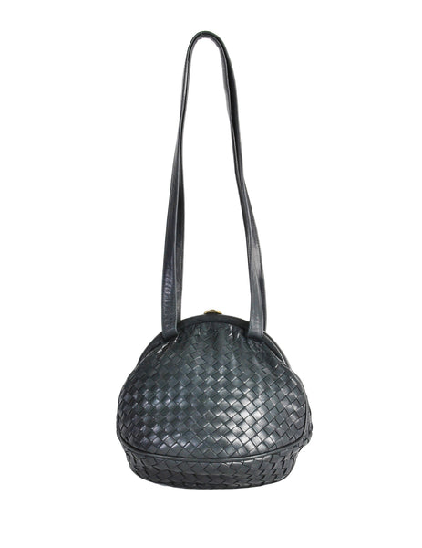 Bottega Veneta Vintage Intrecciato Navy Blue Woven Leather Bag - Amarcord Vintage Fashion
 - 1
