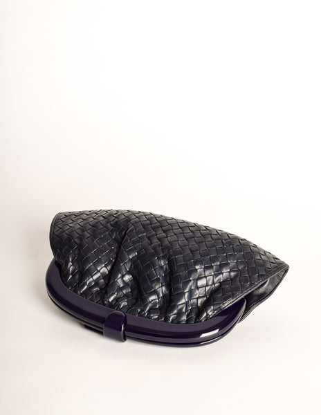 Bottega Veneta Vintage Intrecciato Navy Blue Woven Leather Clutch Bag - Amarcord Vintage Fashion
 - 5