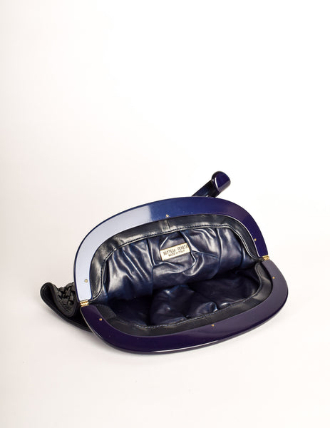 Bottega Veneta Vintage Intrecciato Navy Blue Woven Leather Clutch Bag