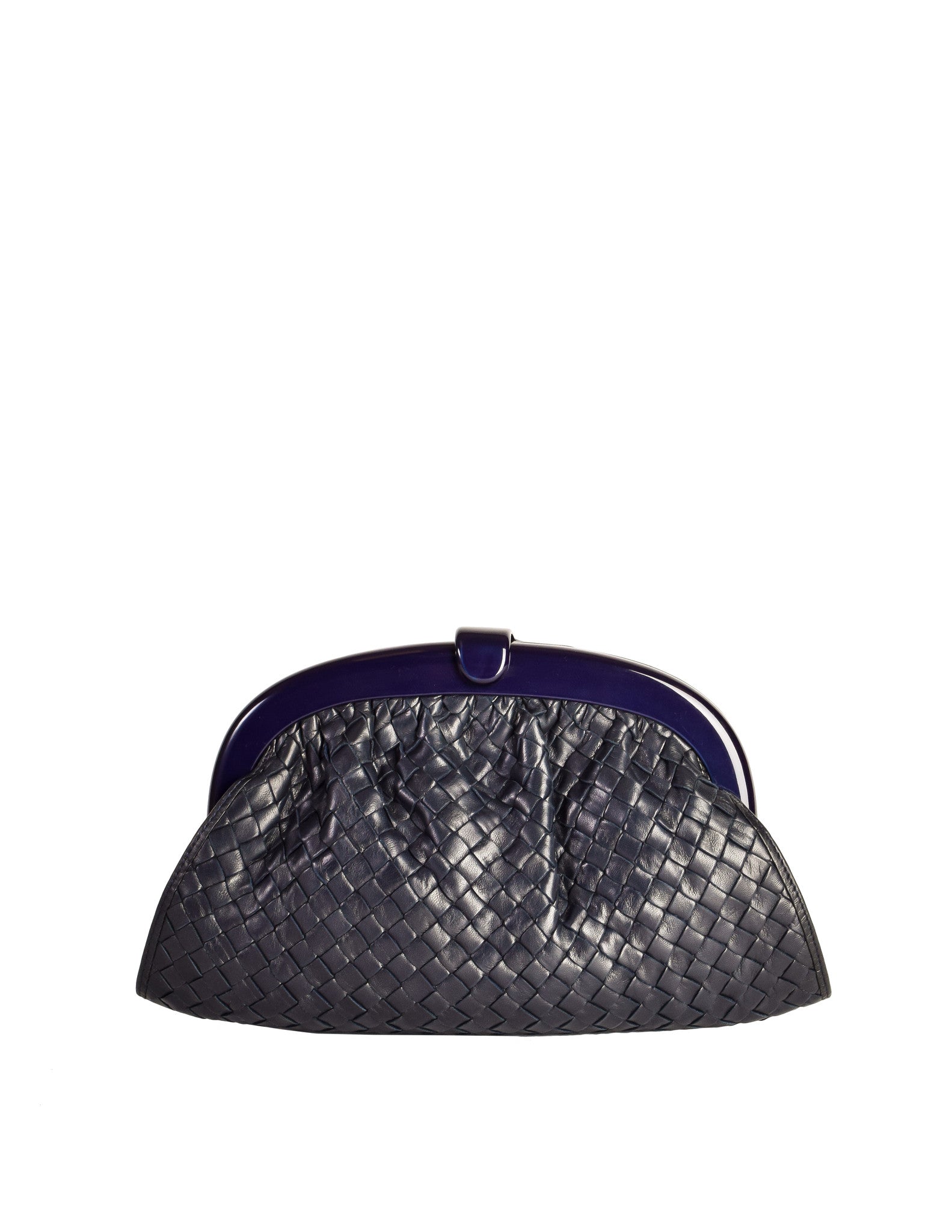 Bottega Veneta Vintage Intrecciato Navy Blue Woven Leather Clutch Bag - Amarcord Vintage Fashion
 - 1