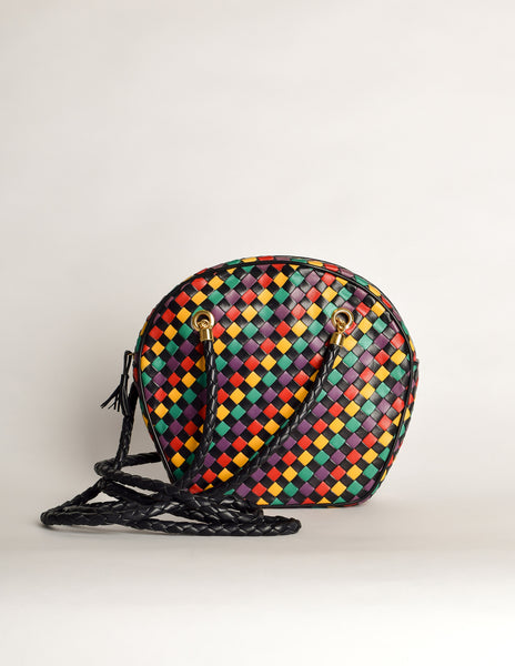 Bottega Veneta Vintage Intrecciato Multicolor Woven Leather Shoulder Bag