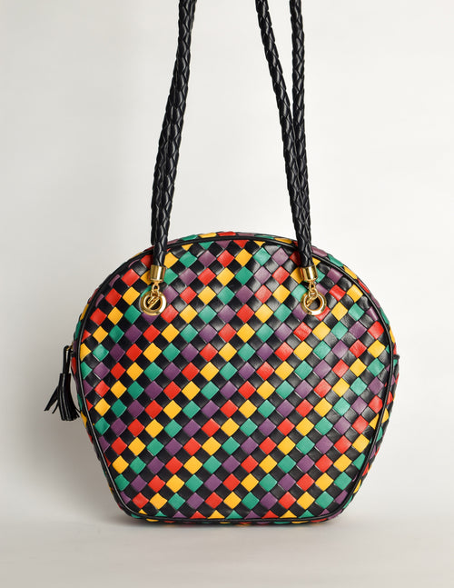 Bottega Veneta Vintage Intrecciato Multicolor Woven Leather Shoulder B Amarcord Vintage Fashion