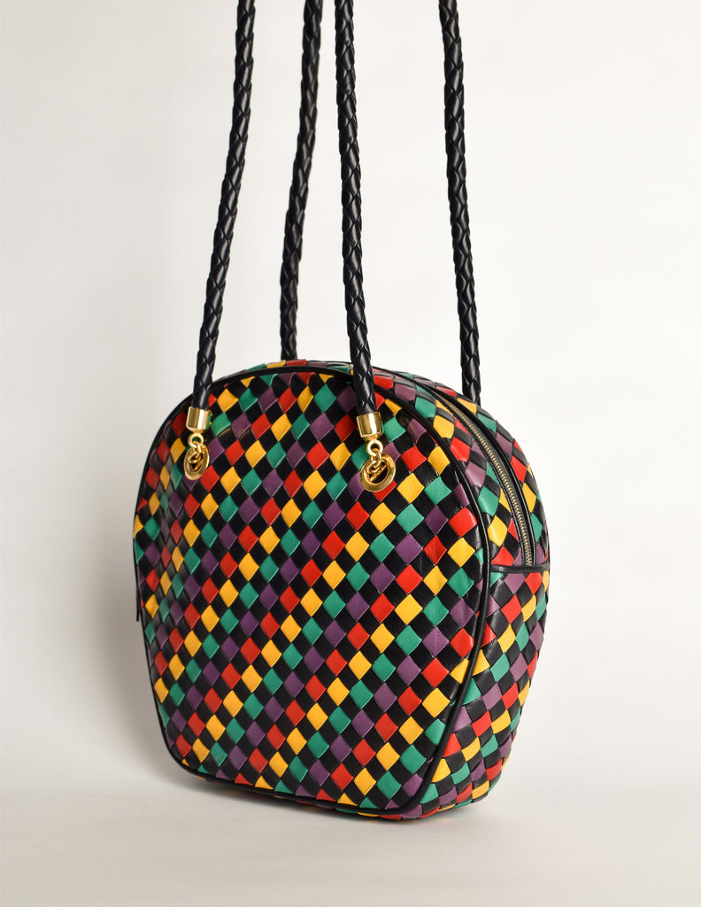 Bottega Veneta Vintage Intrecciato Multicolor Woven Leather Shoulder B Amarcord Vintage Fashion